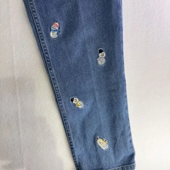 Quacker Factory High Rise Jeans Embroidered Snowmen Womens Size 6 - Picture 9 of 10